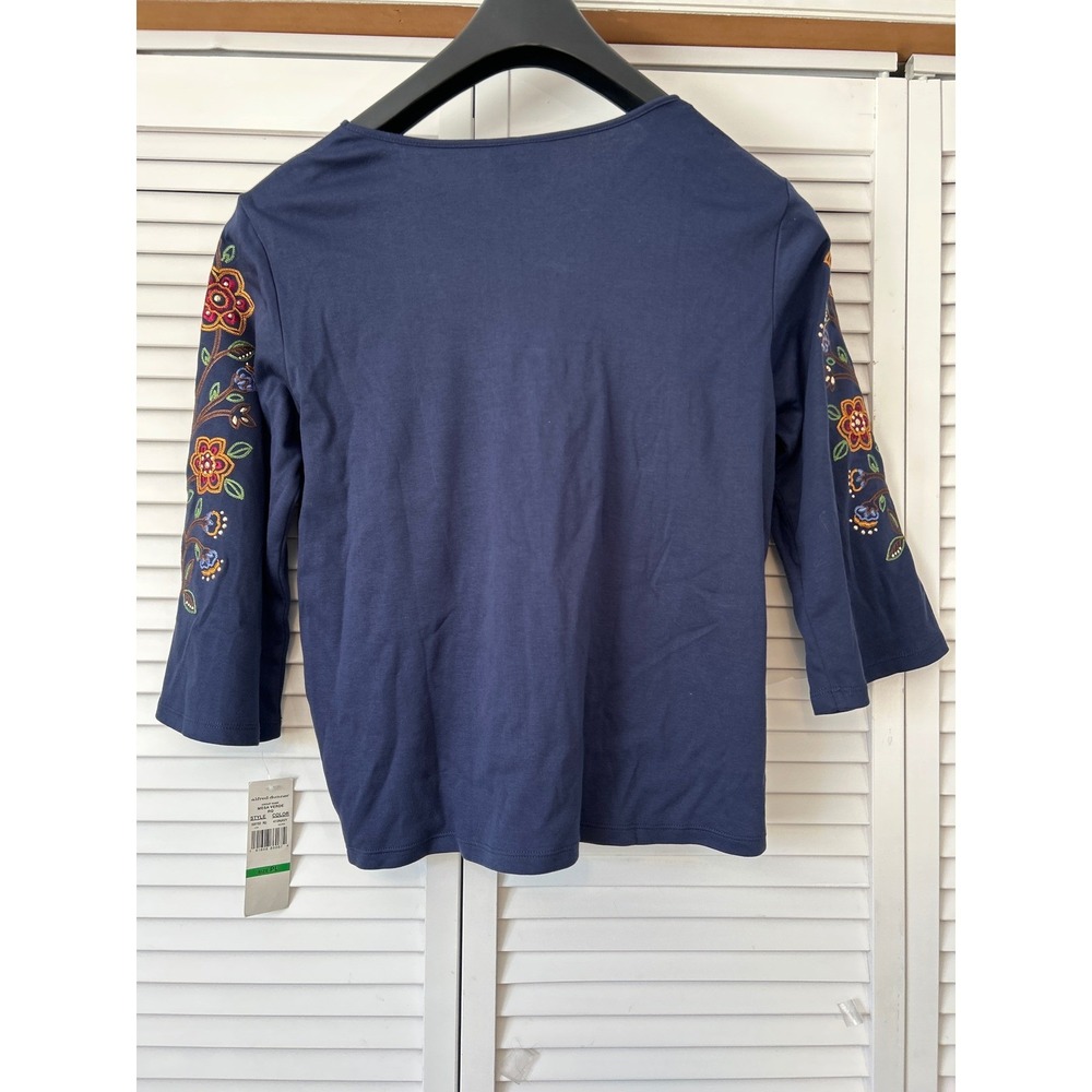 Alfred Dunner Mesa Verde Petite Navy Floral‎ Embroidered 3/4 Sleeve Top L petite - Picture 4 of 7